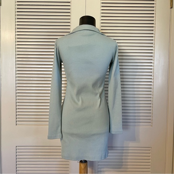 Nasty Gal Sage V Neck Collar Ribbed Dress - Picture 5 of 8